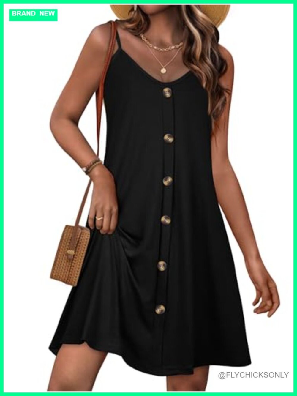 Women's Spaghetti Strap Sundress Beach Cover Up Cotton Swing Dress with Pockets
